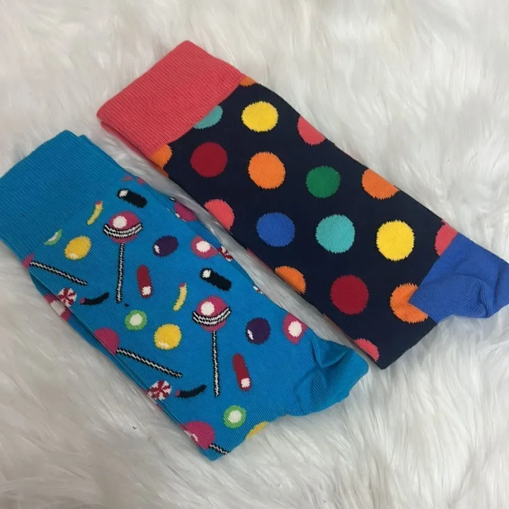HAPPY SOCKS NWT MENS‎ 8-12/ WOMENS 10-12.5 (lot of 2 pairs).